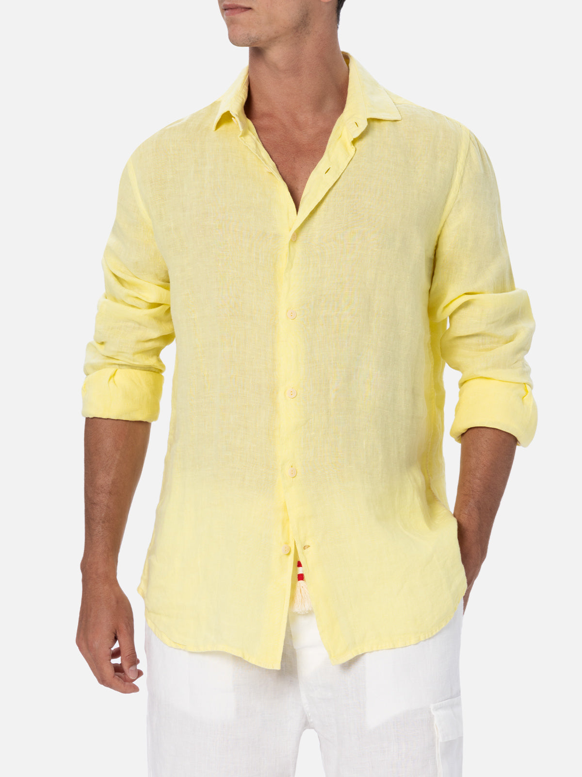 Man pale yellow linen shirt Pamplona - MC2 Saint Barth