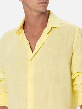 Man pale yellow linen shirt Pamplona - MC2 Saint Barth