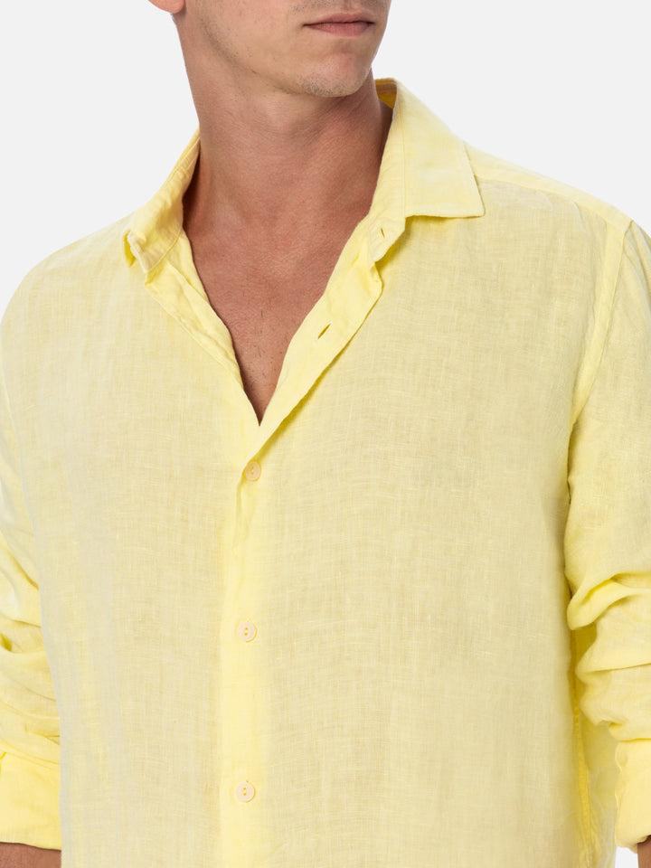 Man pale yellow linen shirt Pamplona - MC2 Saint Barth