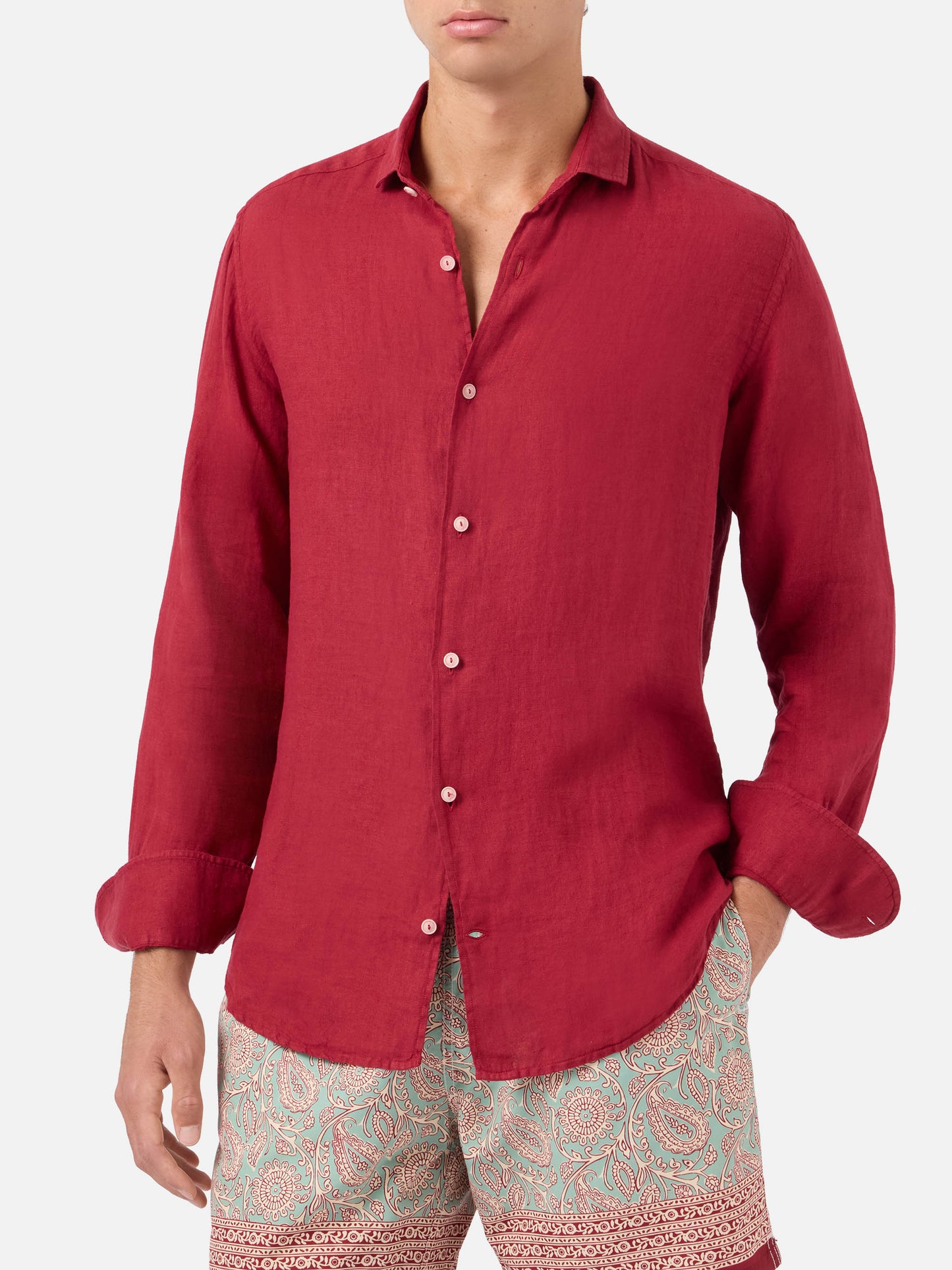 Camicia Pamplona in lino bordeaux