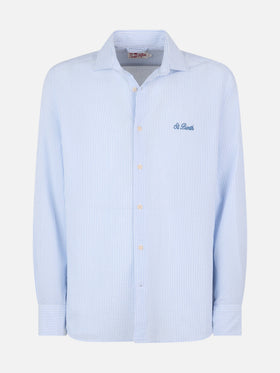 Man seersucker cotton shirt Pamplona with light blue stripes - MC2 Saint Barth
