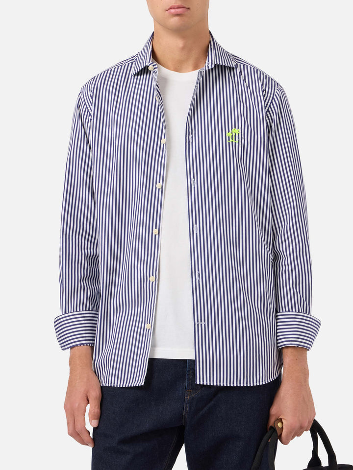 Camicia Pamplona in cotone a righe blu navy e bianco