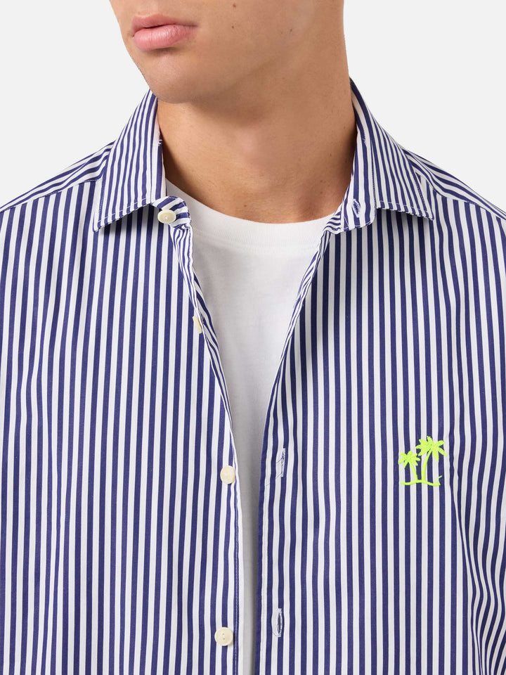 Camicia Pamplona in cotone a righe blu navy e bianco