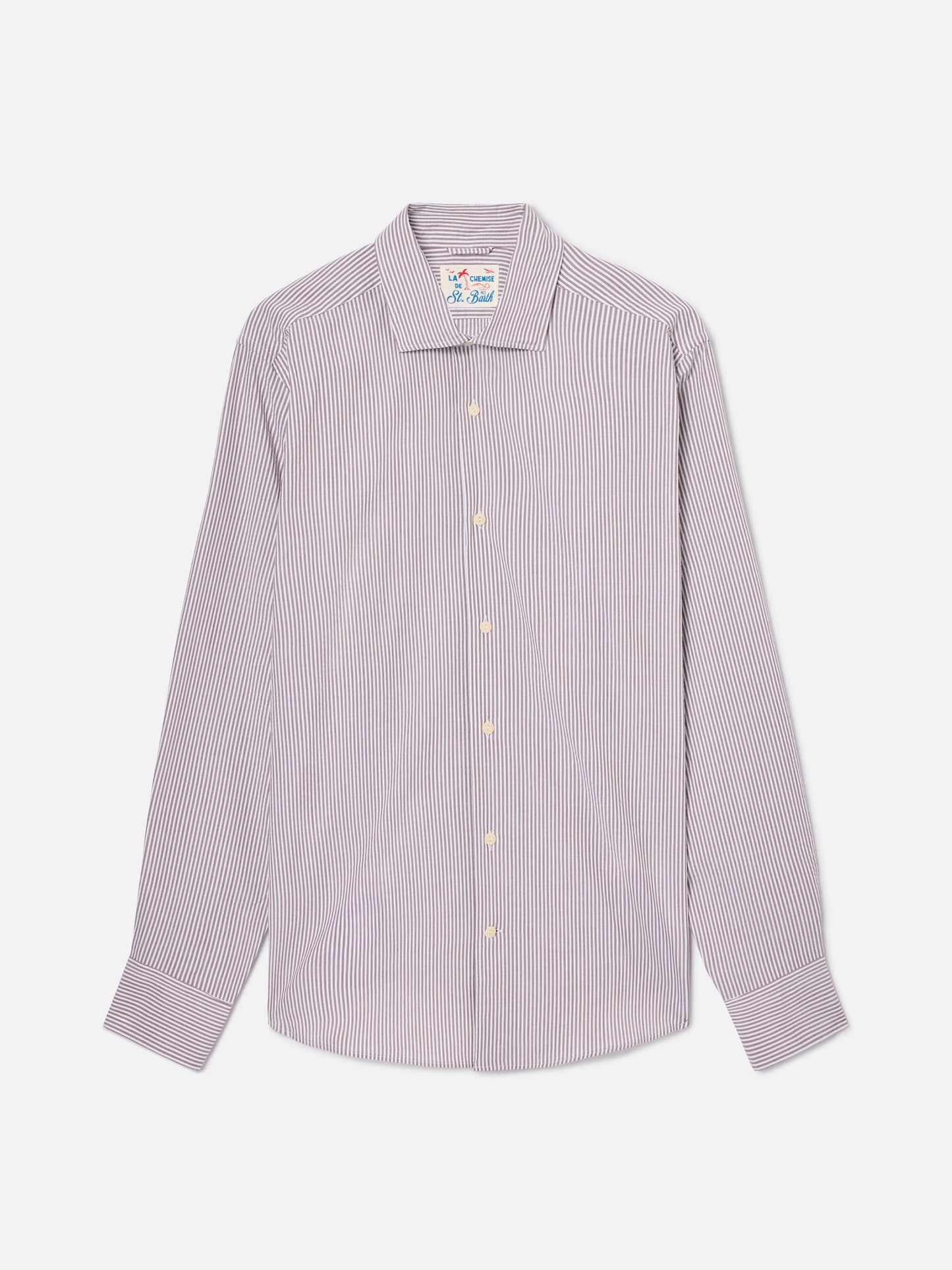 Brown striped Pamplona shirt in seersucker