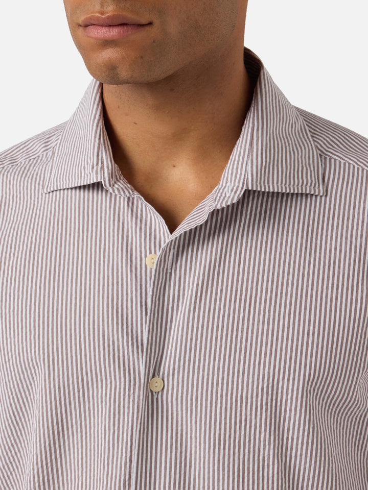 Camicia Pamplona in seersucker a righe marroni