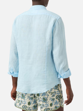 Camicia Pamplona in lino azzurra tinta unita