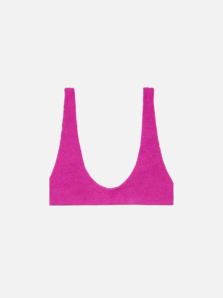 Pamy bralette tiny in tessuto crinkle lurex fucsia