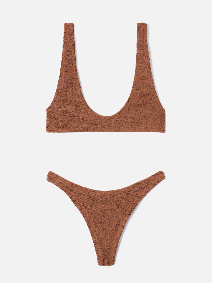Bikini Pamy Naomi in tessuto crinkle marrone