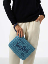 Pouch  Parisienne in tweed blu con catena