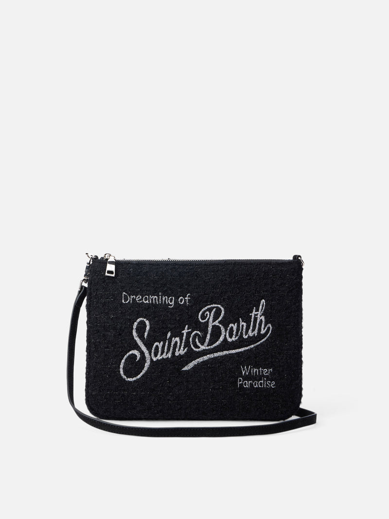 Black teewd Beige Parisienne pouch with chain