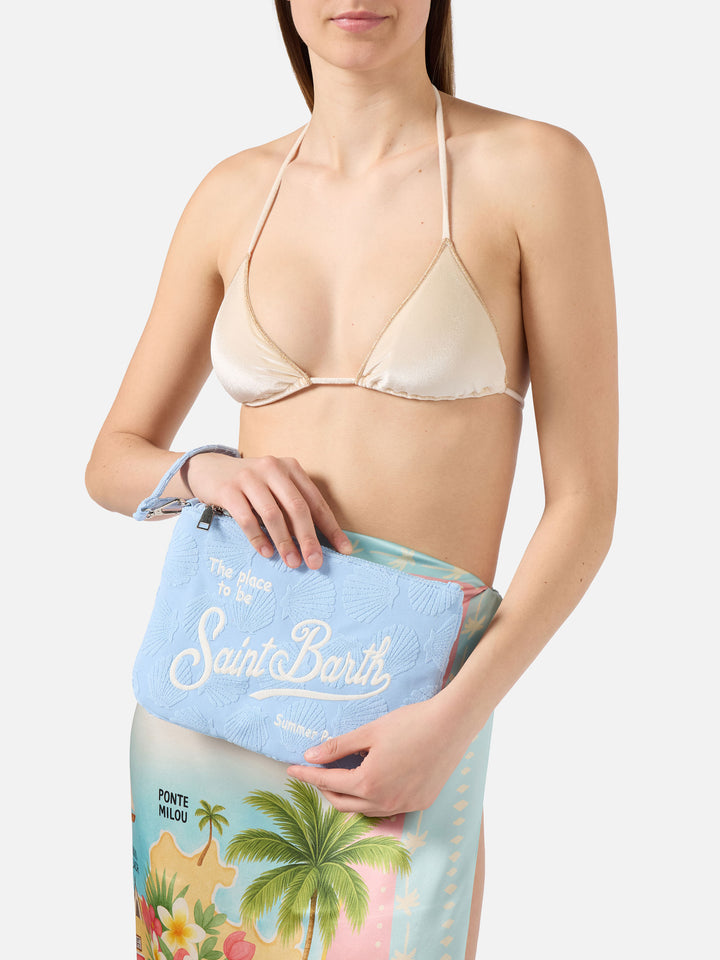 Parisienne Sponge pouch con motivo conchiglie in rilievo e trcolla removibile 