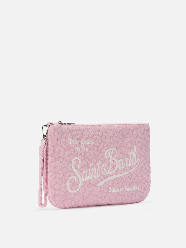 Parisienne Sponge pouch con motivo leopardato in rilievo e trcolla removibile 