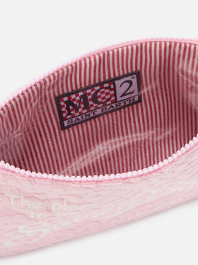 Parisienne Sponge terry-effect pouch with embossed leopard pattern and removable strap