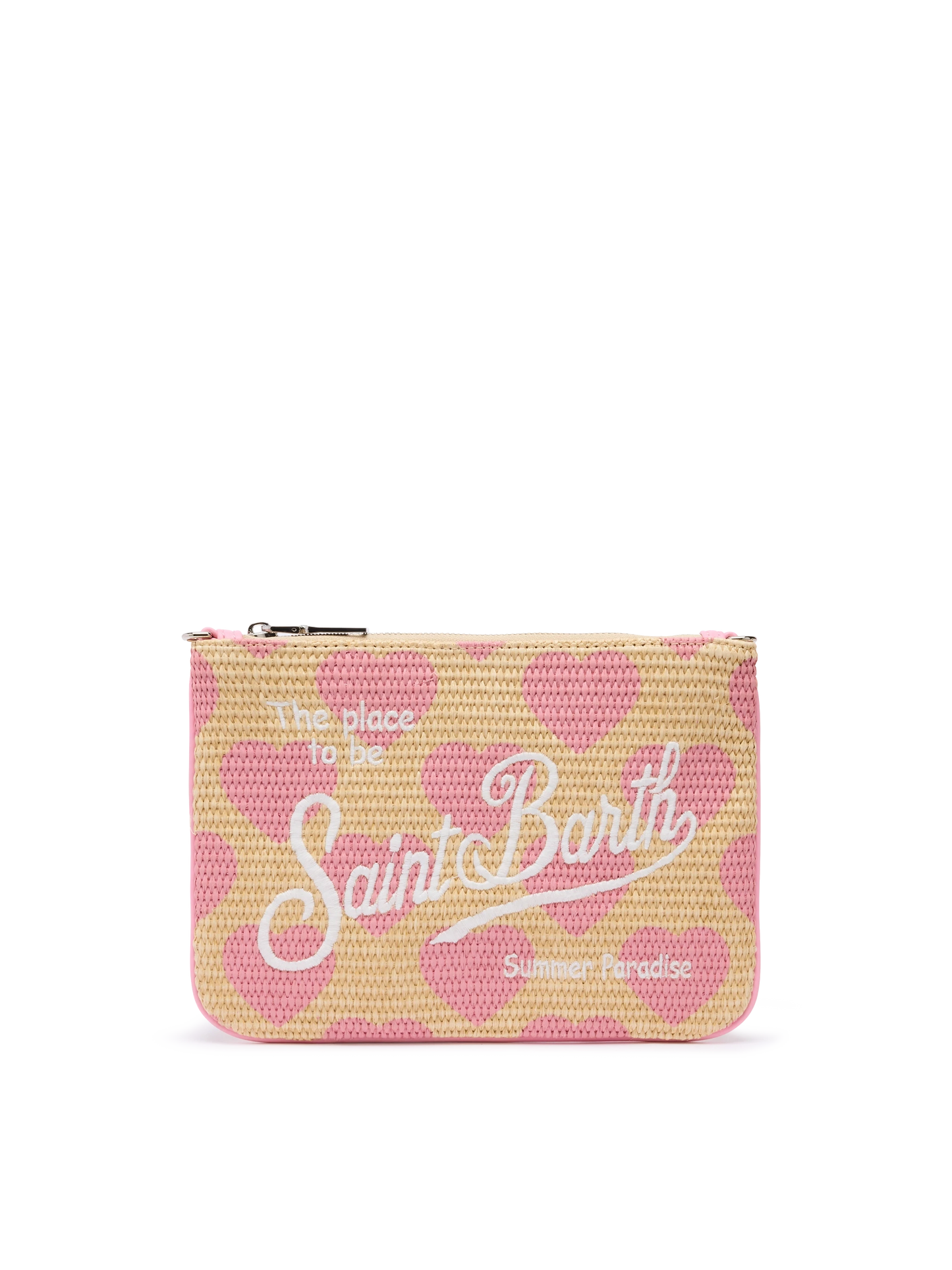 Parisienne Straw effect pouch bag with hearts print - MC2 Saint Barth