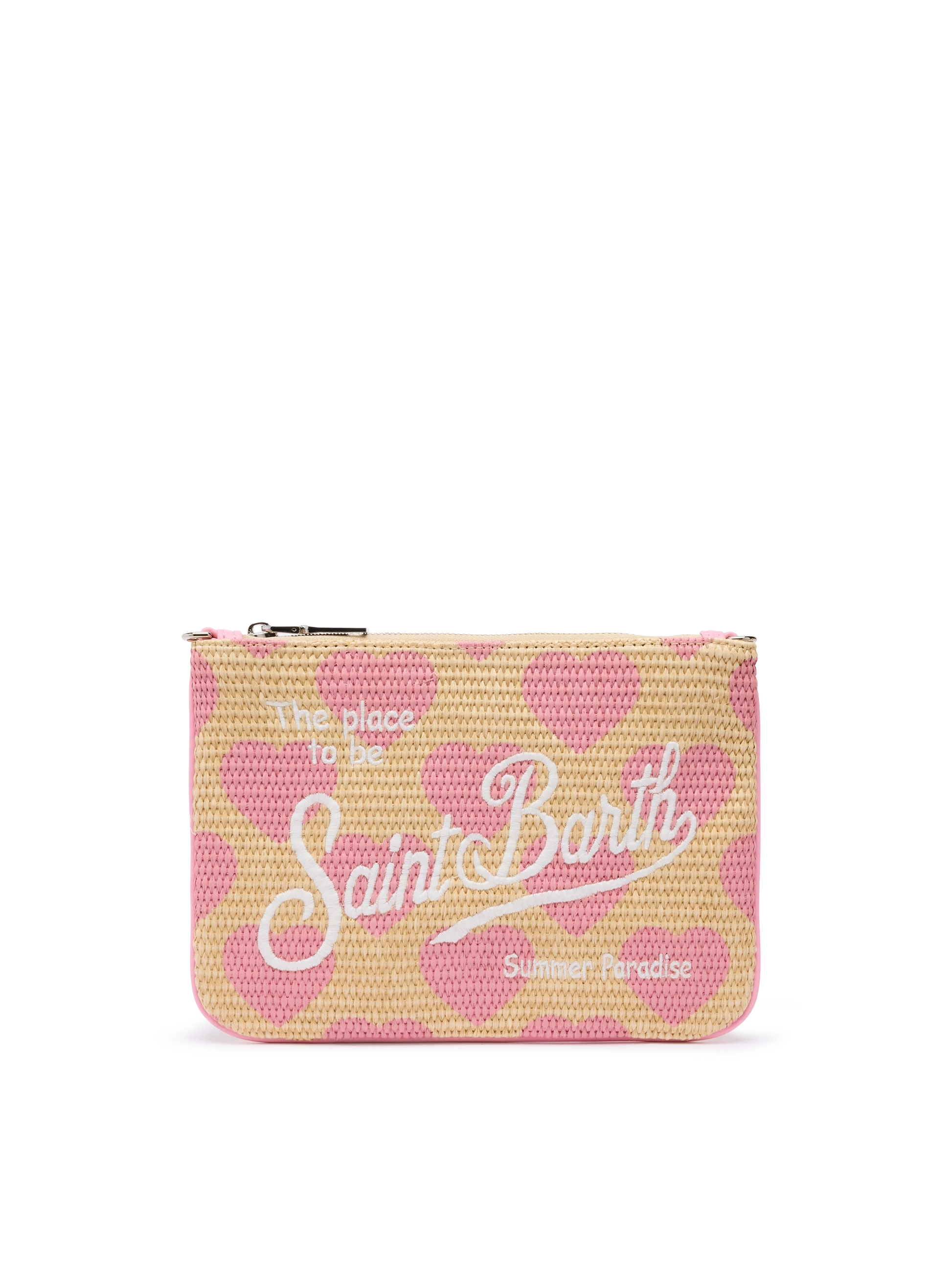 Parisienne Straw effect pouch bag with hearts print - MC2 Saint Barth