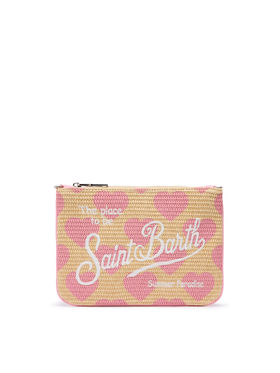 Parisienne Straw effect pouch bag with hearts print - MC2 Saint Barth