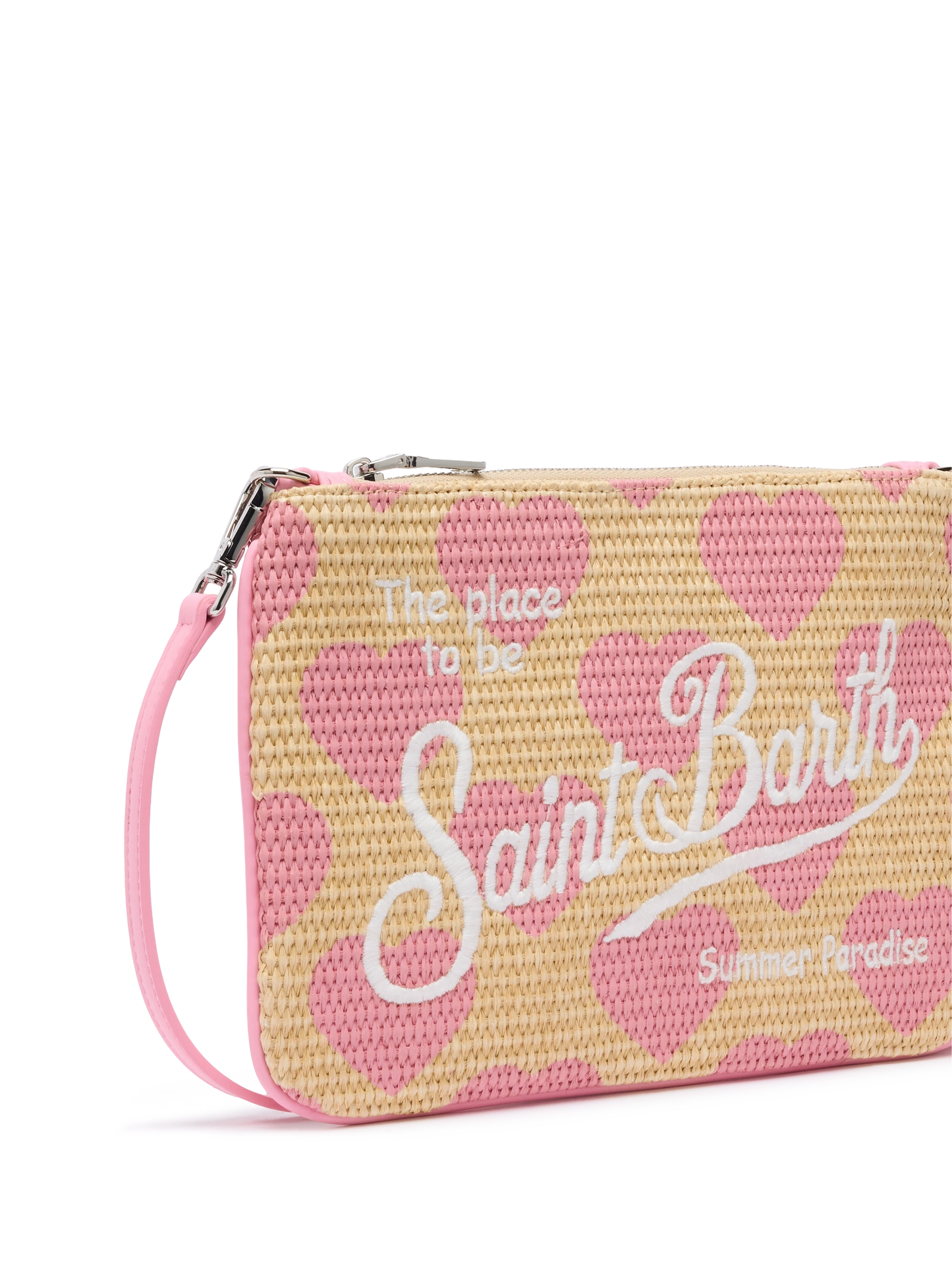 Parisienne Straw effect pouch bag with hearts print - MC2 Saint Barth