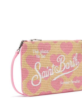 Parisienne Straw effect pouch bag with hearts print - MC2 Saint Barth