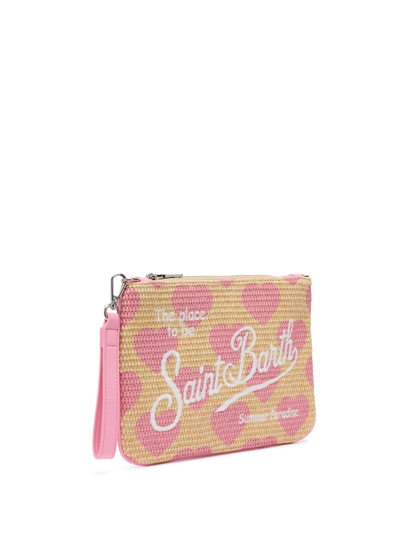 Parisienne Straw effect pouch bag with hearts print - MC2 Saint Barth