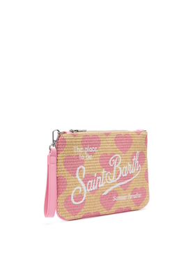Parisienne Straw effect pouch bag with hearts print - MC2 Saint Barth