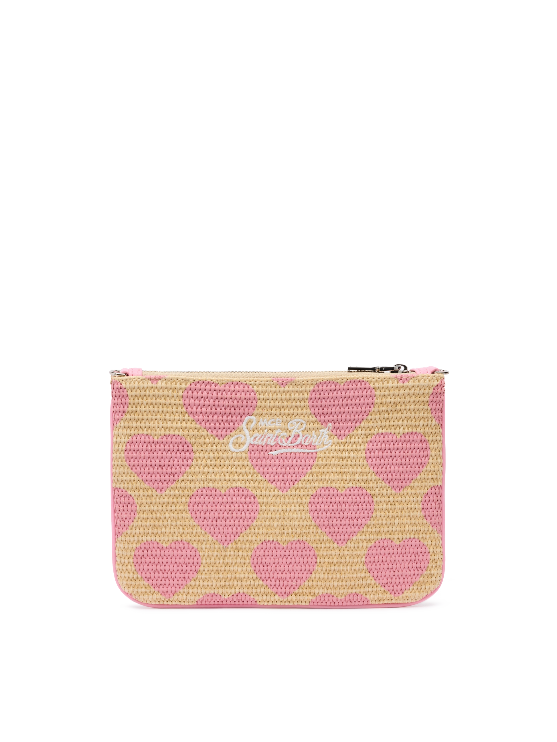 Parisienne Straw effect pouch bag with hearts print - MC2 Saint Barth