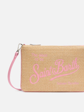 Parisienne Straw effect pouch bag with pink details - MC2 Saint Barth