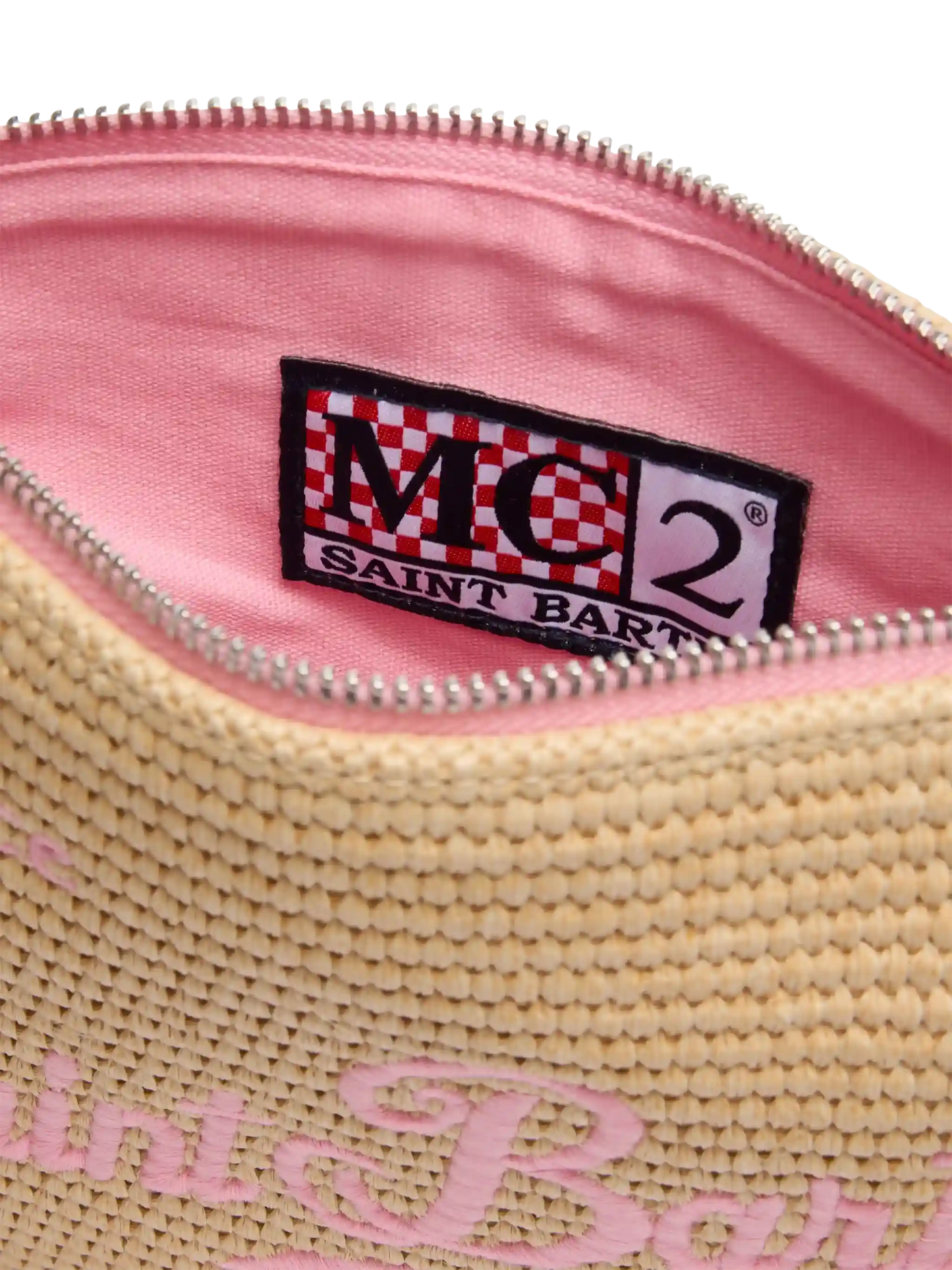Parisienne Straw effect pouch bag with pink details - MC2 Saint Barth