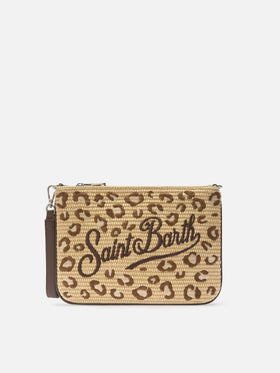 Parisienne pouch con fantasia leopardata ricamata e trcolla removibile 