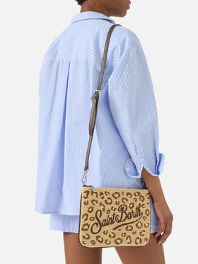 Parisienne pouch con fantasia leopardata ricamata e trcolla removibile 