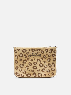 Parisienne pouch con fantasia leopardata ricamata e trcolla removibile 