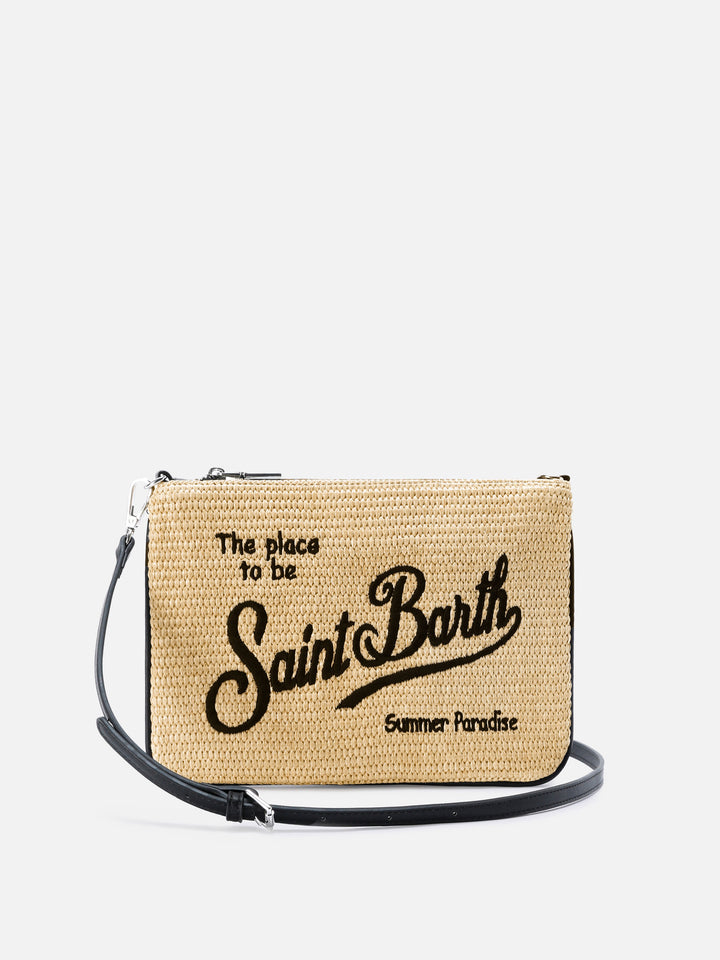 Parisienne solid color pouch with embroidered black logo and removable strap