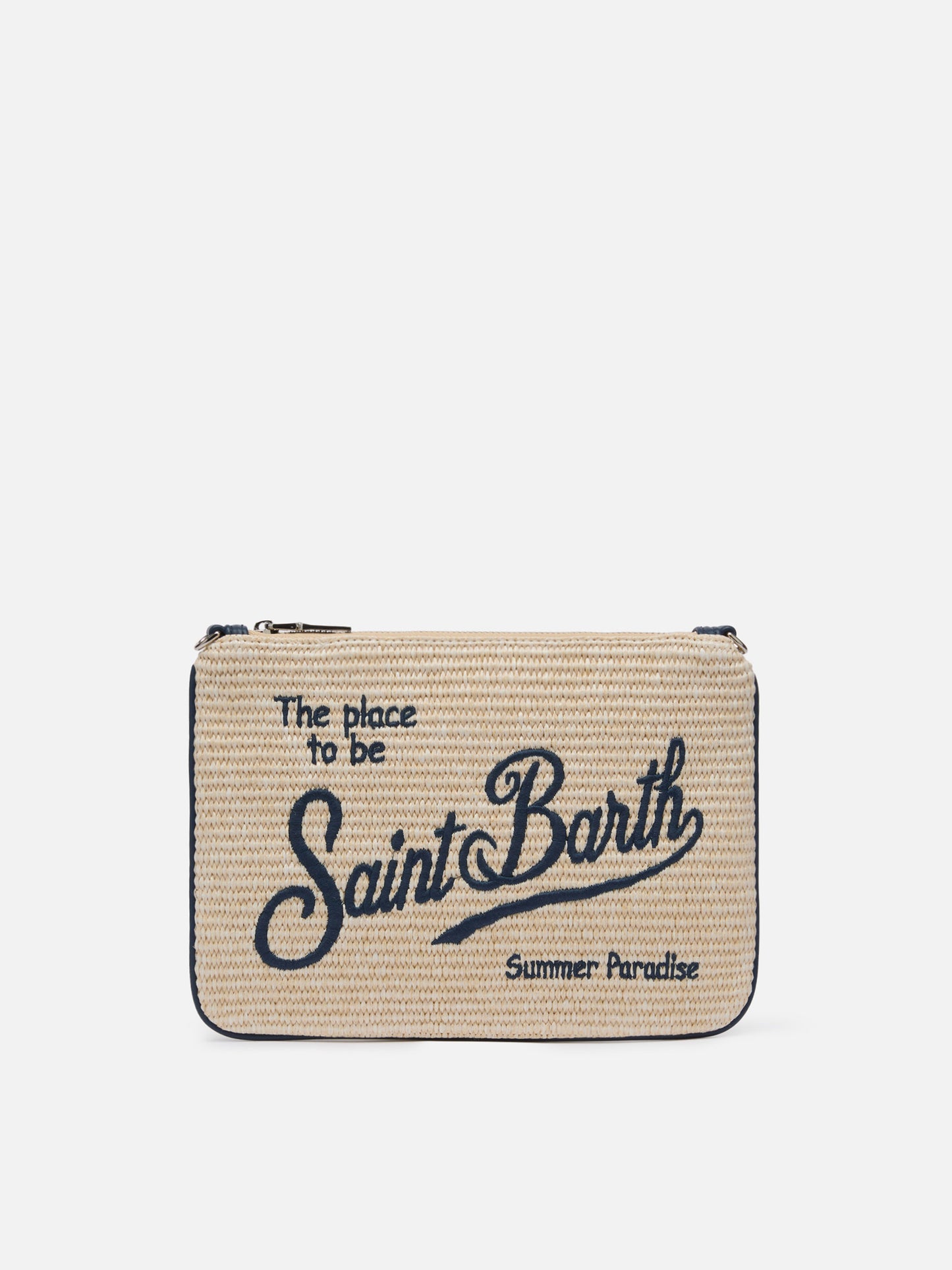 Pochette Parisienne effetto paglia con logo ricamato