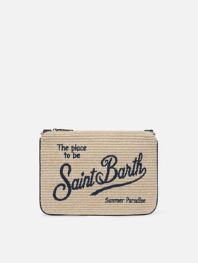 Pochette Parisienne effetto paglia con logo ricamato