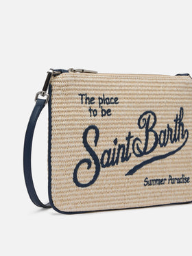 Pochette Parisienne effetto paglia con logo ricamato