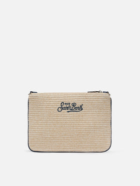 Pochette Parisienne effetto paglia con logo ricamato