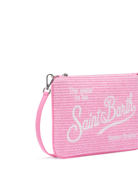 Parisienne-Stroheffekt pouch in Rosa mit gesticktem Logo und abnehmbarem Riemen 