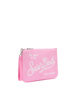 Parisienne-Stroheffekt pouch in Rosa mit gesticktem Logo und abnehmbarem Riemen 