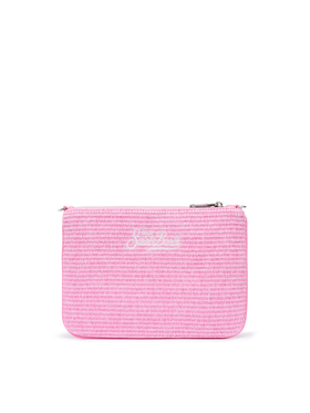 Parisienne-Stroheffekt pouch in Rosa mit gesticktem Logo und abnehmbarem Riemen 