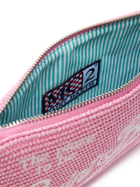 Parisienne-Stroheffekt pouch in Rosa mit gesticktem Logo und abnehmbarem Riemen 