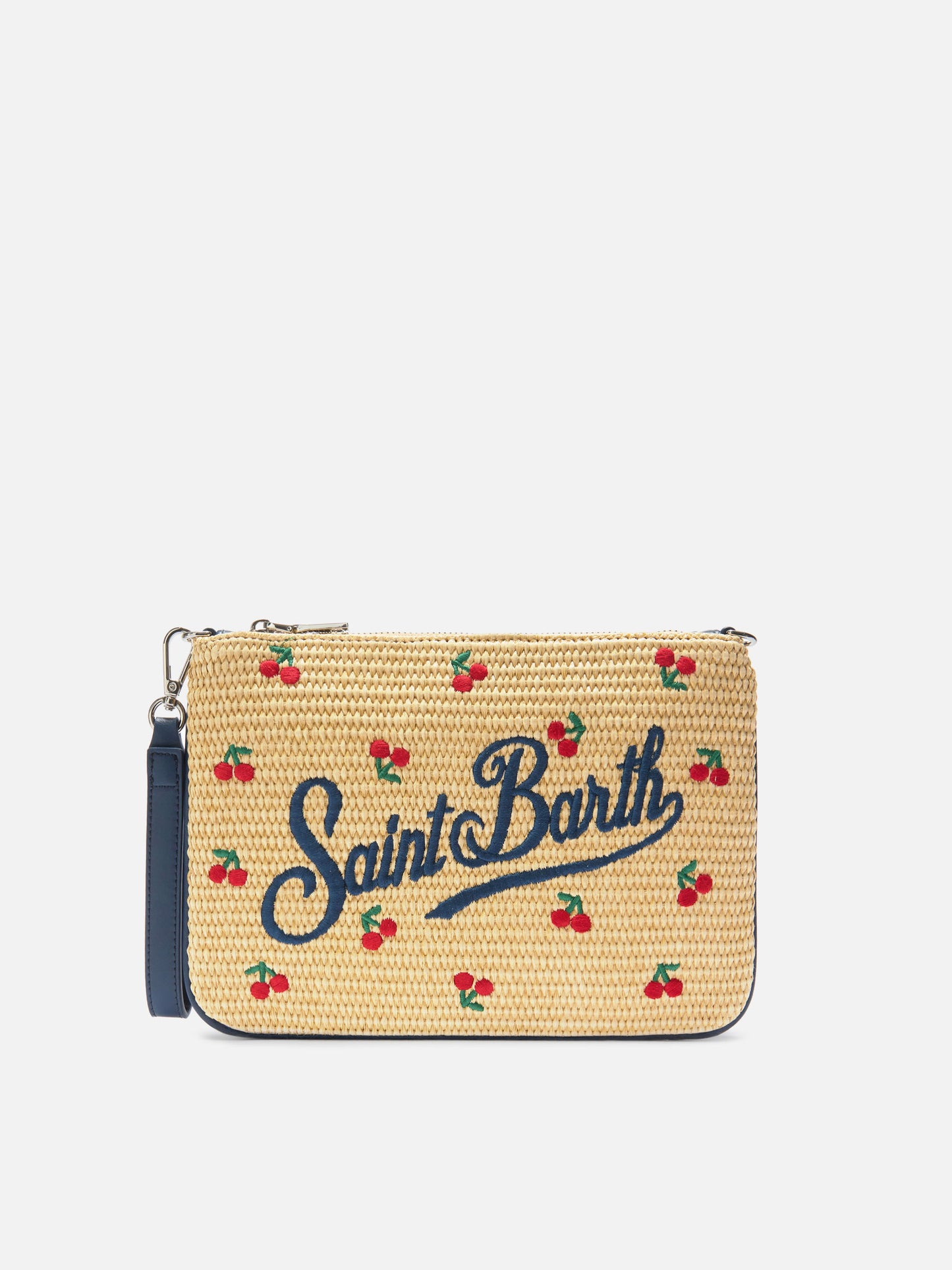 Parisienne embroidered cherries pouch with removable strap