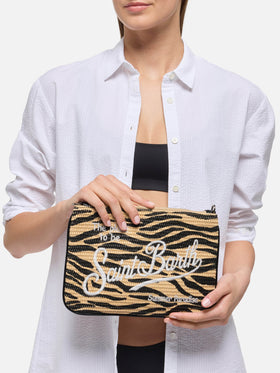 Parisienne Straw effect pouch bag with zebra print - MC2 Saint Barth