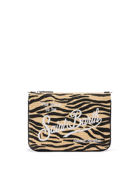 Parisienne Straw effect pouch bag with zebra print - MC2 Saint Barth