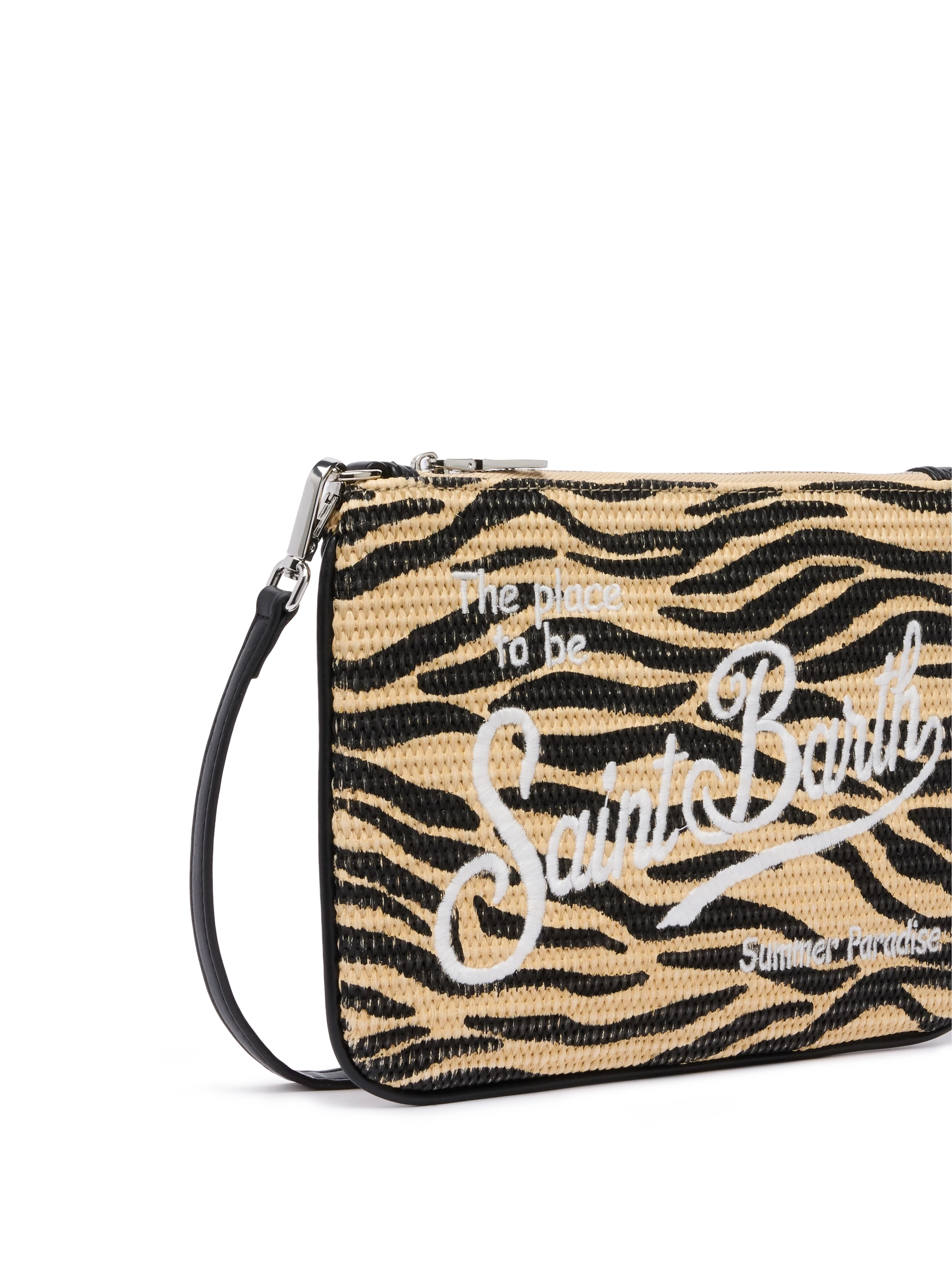Parisienne Straw effect pouch bag with zebra print - MC2 Saint Barth
