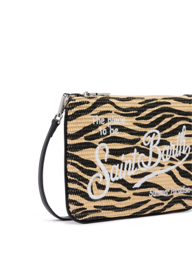 Parisienne Straw effect pouch bag with zebra print - MC2 Saint Barth