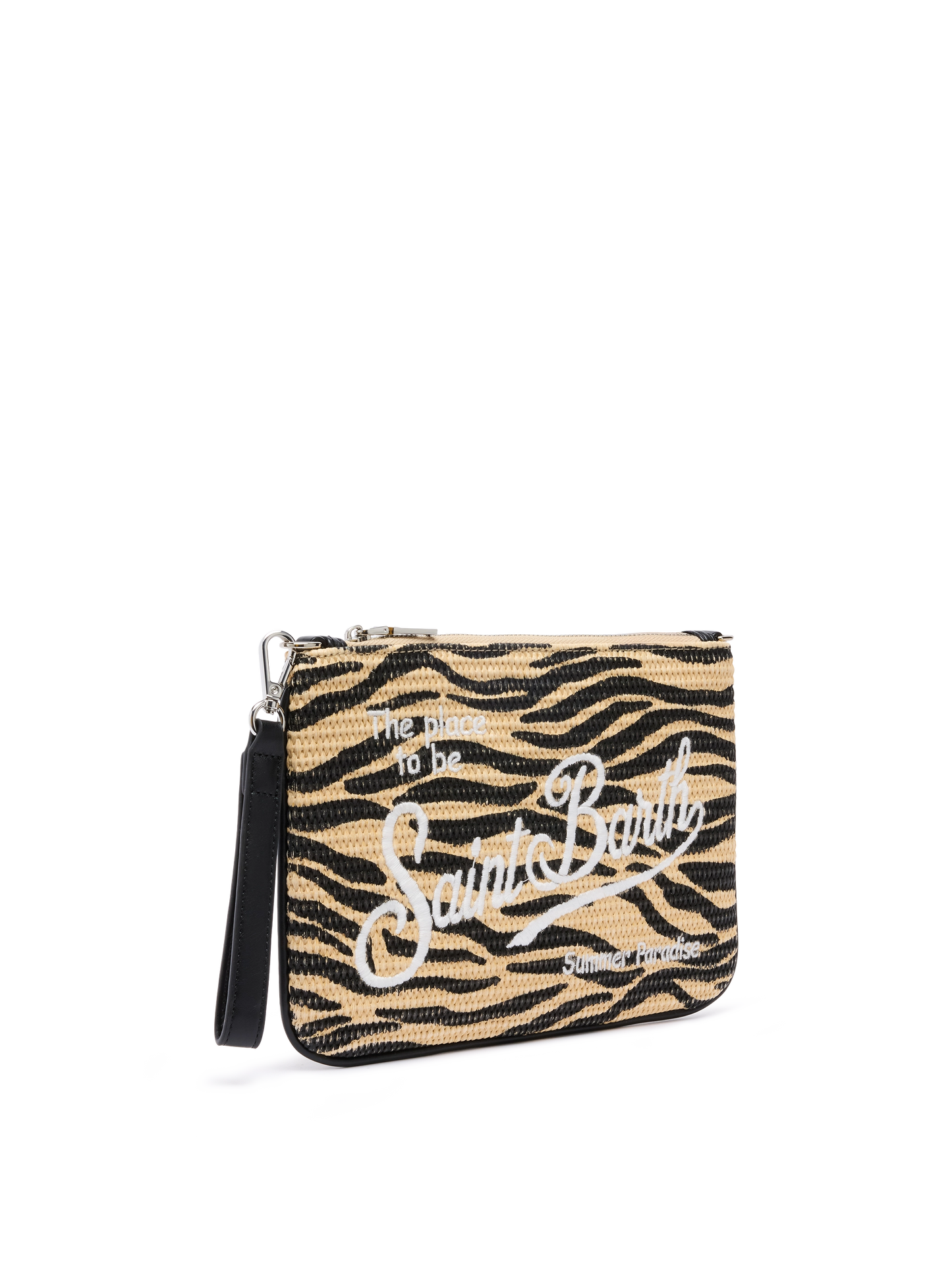 Parisienne Straw effect pouch bag with zebra print - MC2 Saint Barth