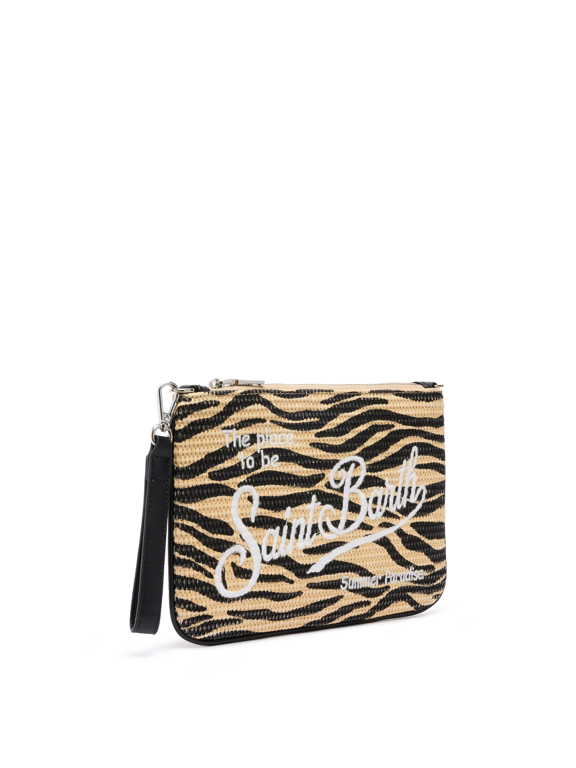 Parisienne Straw effect pouch bag with zebra print - MC2 Saint Barth