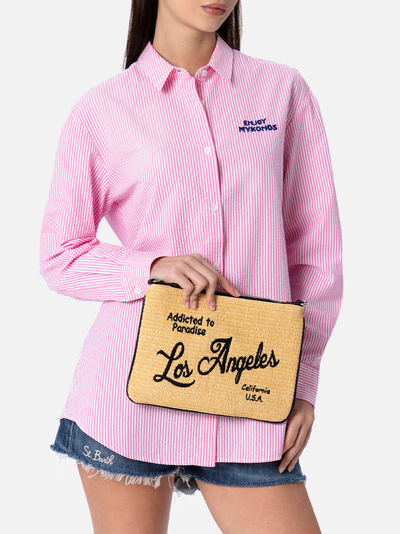 Parisienne Straw pochette with Los Angeles embroidery