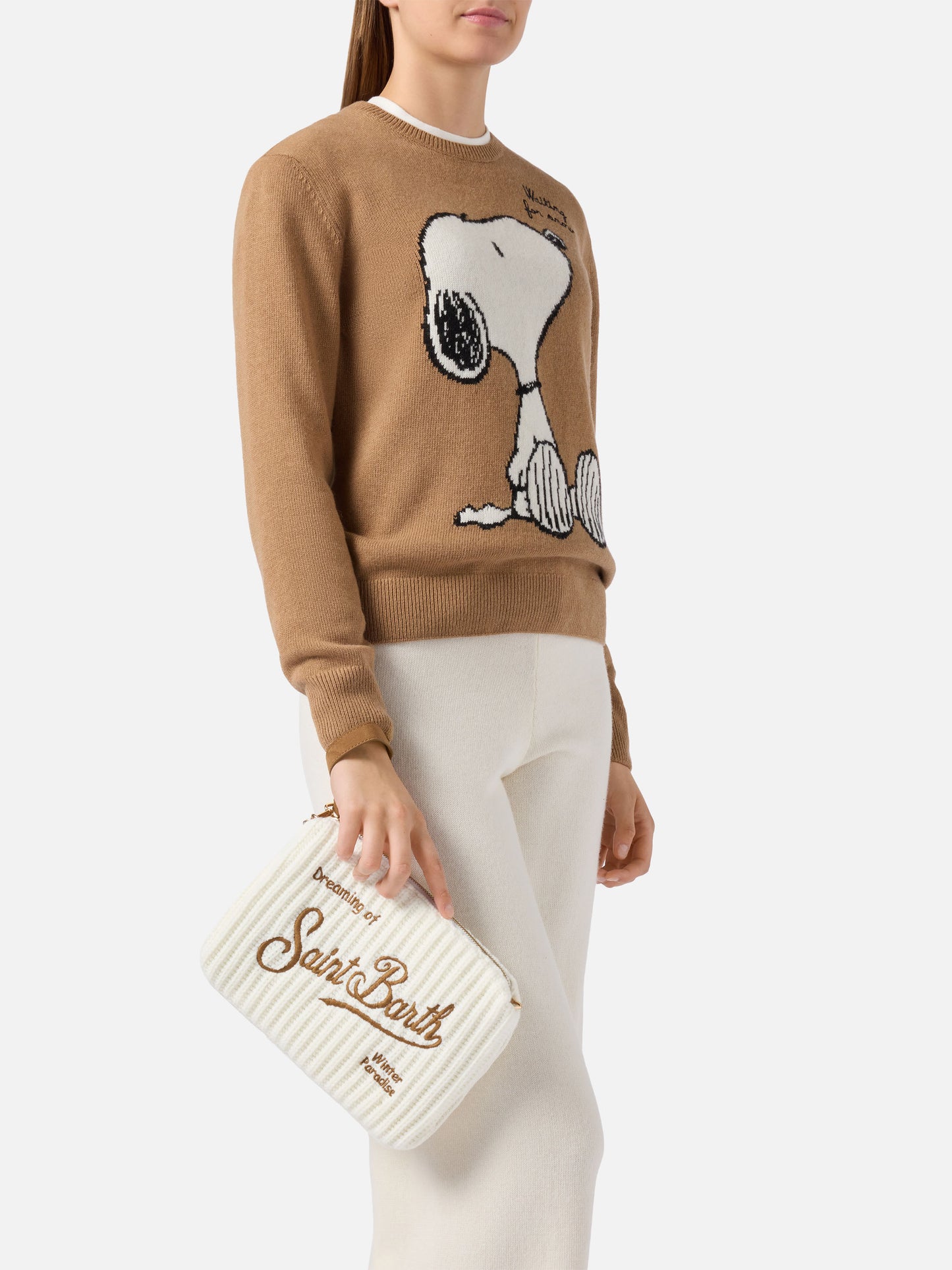 Parisienne Wool Rib Crossbody Bag in white ribbed wool blend