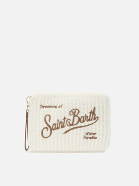 Parisienne Wool Rib Crossbody Bag in white ribbed wool blend