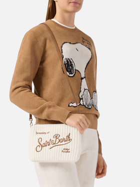 Borsa crossbody Parisienne Wool Rib in misto lana a coste bianca